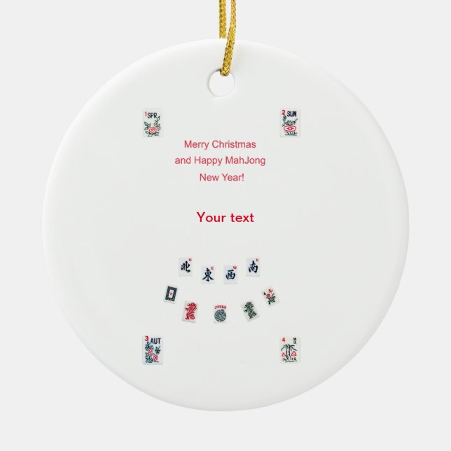 Mahjong tiles symbols design for Christmas Ceramic Tree Decoration (Front)
