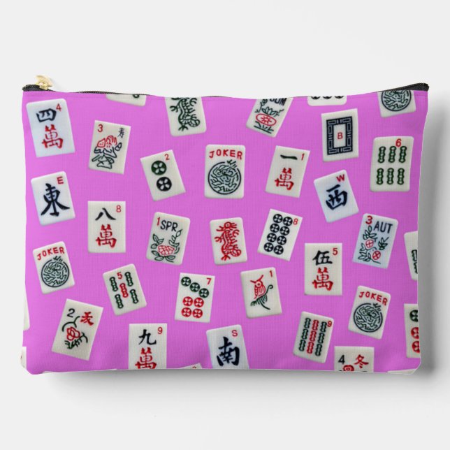 MahJong tiles symbols design on pink Accessory Pouch (Front)