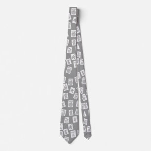 Mahjong tiles symbols on grey colourless  tie