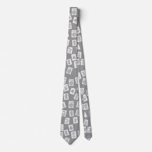 Mahjong tiles symbols on grey colourless  tie (Front)