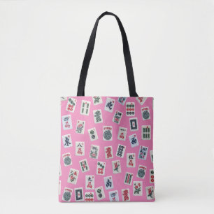 MahJong tiles symbols on pink Tote Bag