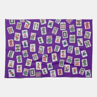 MahJong tiles (symbols) on purple Tea Towel