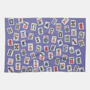 MahJong tiles (symbols) on purple Tea Towel