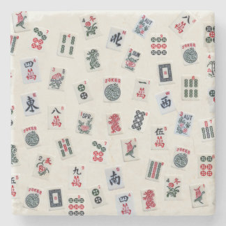 Mahjong tiles symbols patterns stone coaster