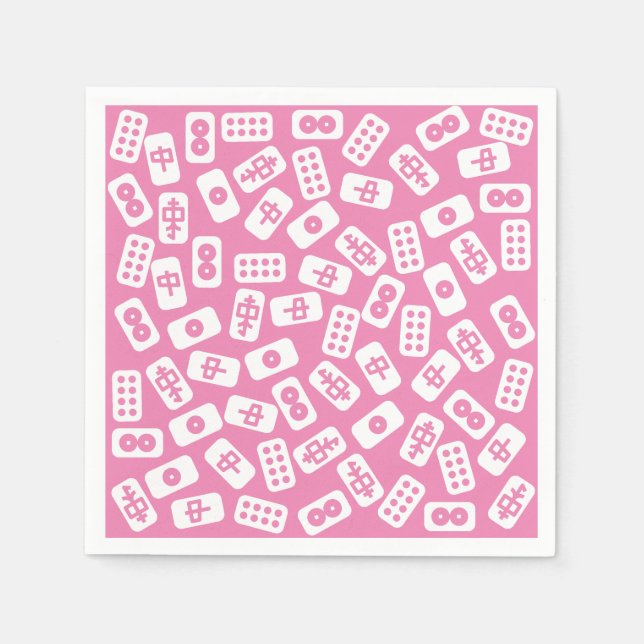 Mahjong tiles white on baby pink napkin (Front)
