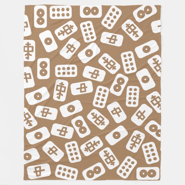 Mahjong tiles white on brown Fleece Blanket (Front)