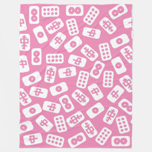 Mahjong tiles white on pink fleece blanket