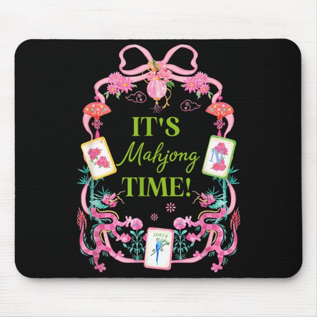 Mahjong time coquette bow aesthetic mah jong playe mouse mat (Front)