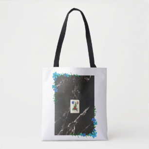 Mahjong Tote Bag with Blue Floral Accent