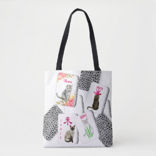 Mahjong Tote Bag with Cat Tiles