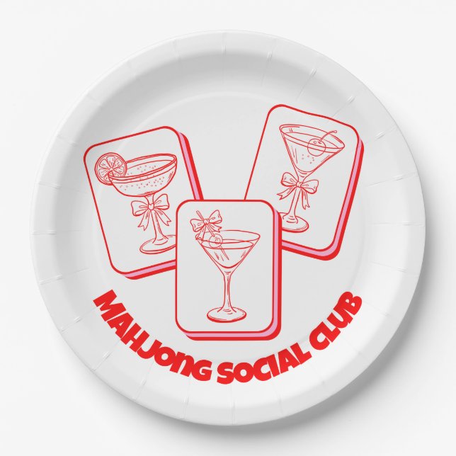 Mahjong Valentine's Party Cocktail Paper Plate (Front)