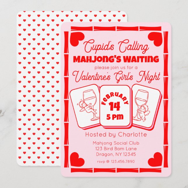 Mahjong Valentine's Party Cupid Invitation (Front/Back)