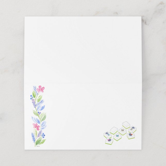 Mahjong Watercolor Flower Place Folded Place Card (Outside Unfolded)