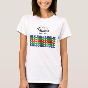 Mahjongaholic Stacked 3 Colour Text, “My name is” T-Shirt