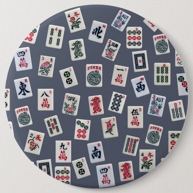 MahJongg tiles design on dark blue 6 Cm Round Badge (Front)
