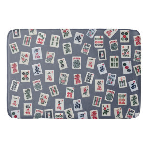 MahJongg tiles design on dark blue Bath Mat