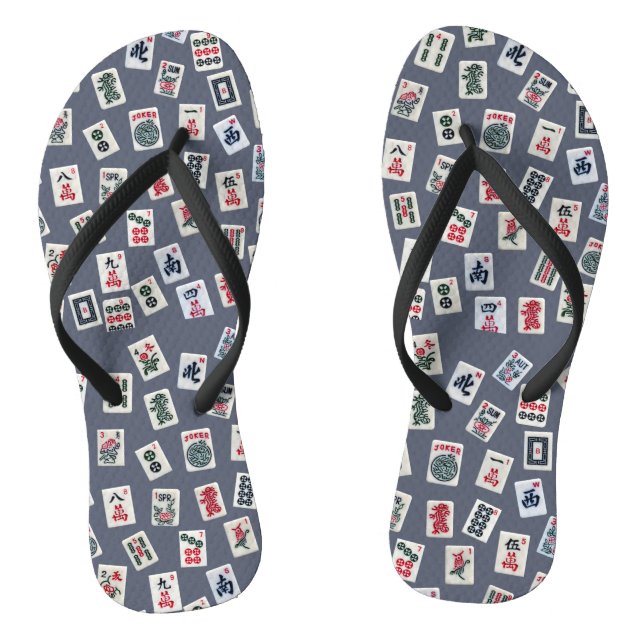 MahJongg tiles design on dark blue Flip Flops (Footbed)
