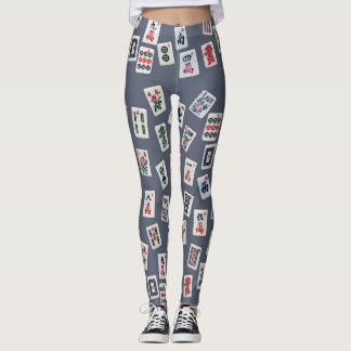 MahJongg tiles design on dark blue Leggings