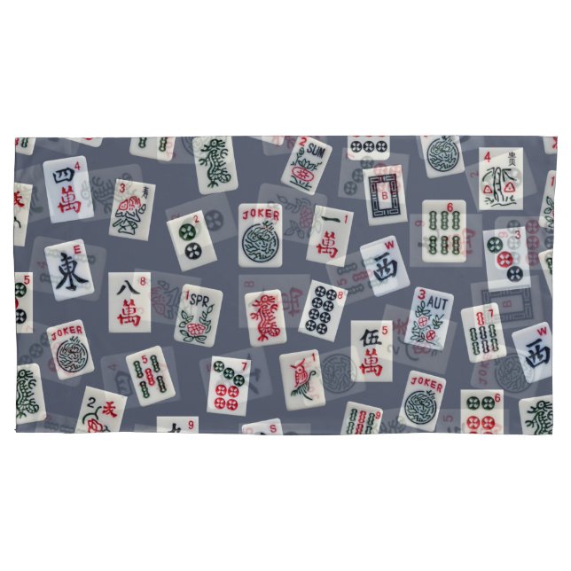 MahJongg tiles design on dark blue Pillowcase (Front-Left)