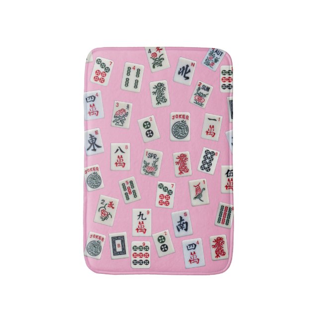 MahJongg tiles design on light pink Bath Mat (Front Vertical)