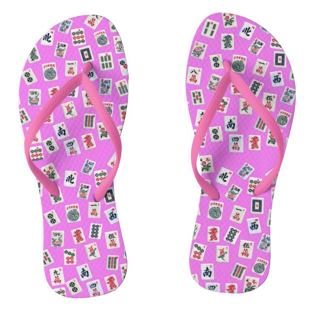 MahJongg tiles design on pink Flip Flops (Footbed)