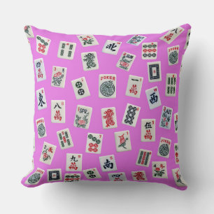 MahJongg tiles on pink background Cushion
