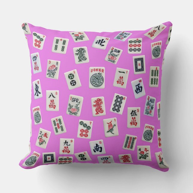 MahJongg tiles on pink background Cushion (Front)