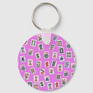 MahJongg tiles on pink background Key Ring