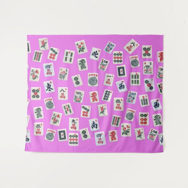 MahJongg tiles on pink background Tapestry (Front (Horizontal))