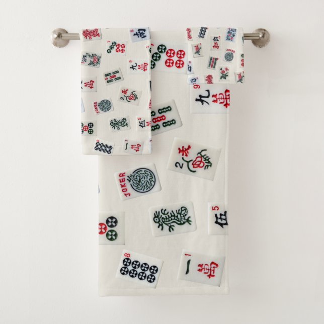 MahJongg tiles photography designed on badge Bath Towel Set (Insitu)