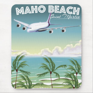 Maho Beach Saint Martin plane poster Mouse Mat
