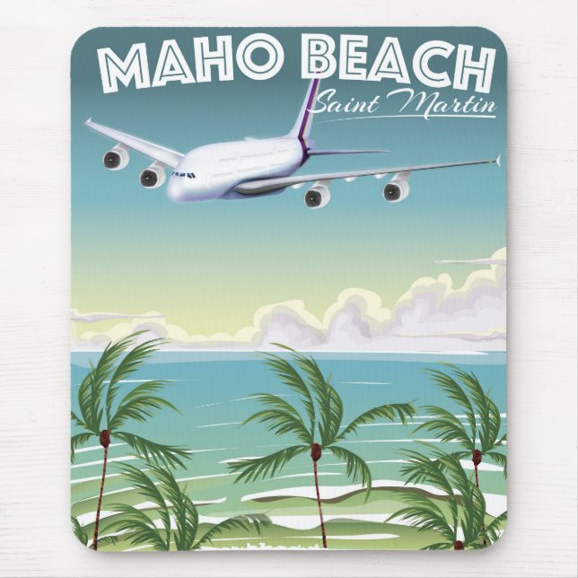 Maho Beach Saint Martin plane poster Mouse Mat (Front)