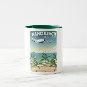 Maho Beach Saint Martin plane poster Two-Tone Coffee Mug