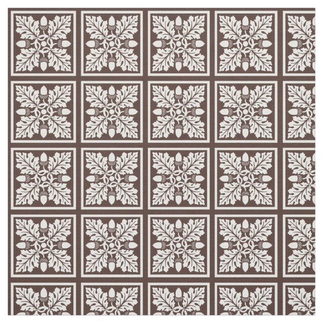 Mahogany Acorn and Leaf Tile Design Fabric (Swatch)
