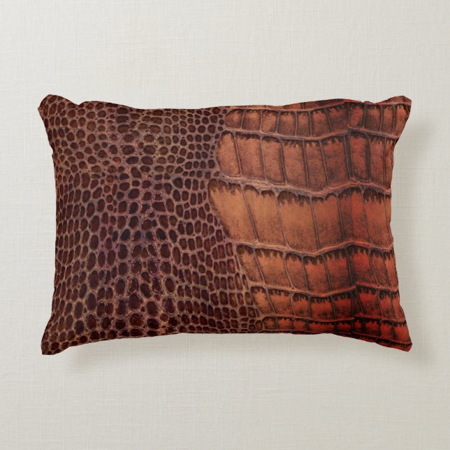 Mahogany Alligator Classic Reptile Leather (Faux) Decorative Cushion (Front)
