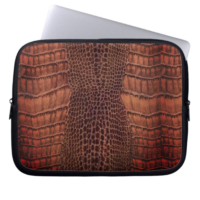 Mahogany Alligator Classic Reptile Leather (Faux) Laptop Sleeve (Front)