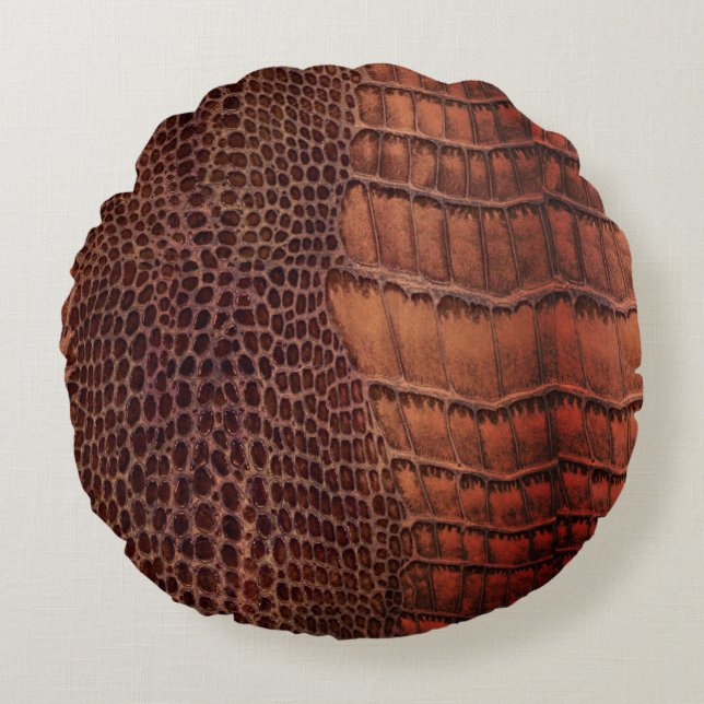 Mahogany Alligator Classic Reptile Leather (Faux) Round Cushion (Front)