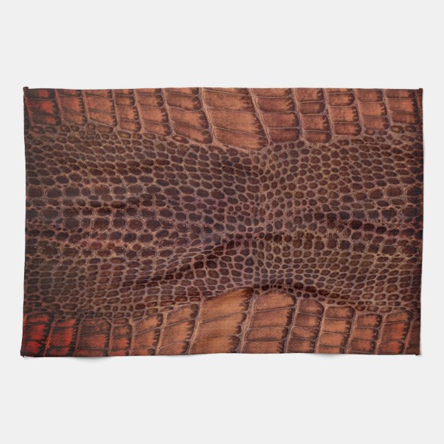 Mahogany Alligator Classic Reptile Leather (Faux) Tea Towel (Horizontal)