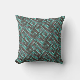 Mahogany Aqua Crosshatch Pattern Throw Pillow