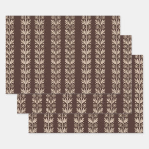 Mahogany Arts and Crafts Floral Stripe Wrapping Paper Sheet