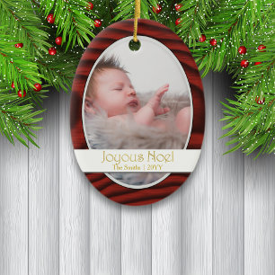 Mahogany Border Photo Holiday Ceramic Tree Decoration