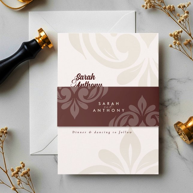 Mahogany Red Classic Elegant Script Wedding Invitation Belly Band (Creator Uploaded)