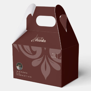 Mahogany Red Damask Sleek Minimal Photo Wedding Favour Box