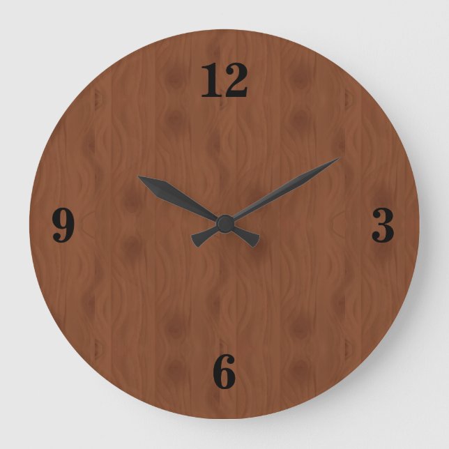 Mahogany Red Wood Grain Illustration Large Clock (Front)