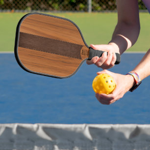 Mahogany Wood And Brown Leather Texture Monogram  Pickleball Paddle