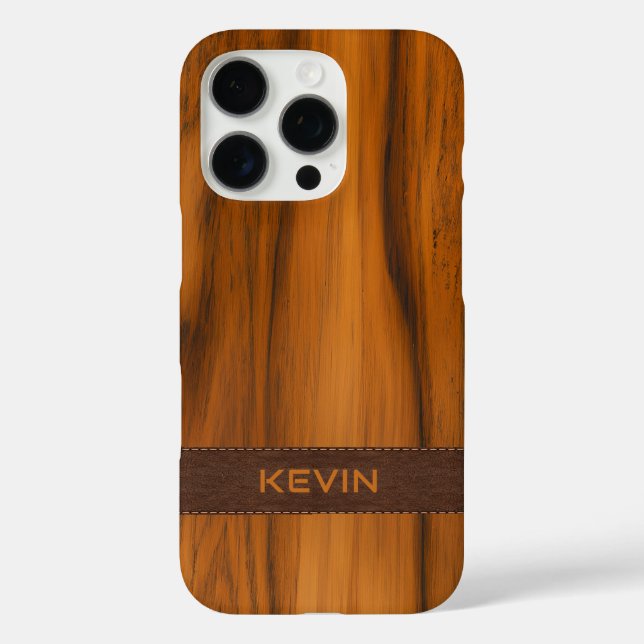 Mahogany Wood And Leather Texture Monogram Case-Mate iPhone Case (Back)