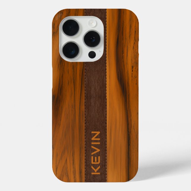 Mahogany Wood And Leather Texture Monogram Case-Mate iPhone Case (Back)