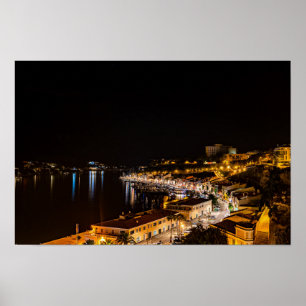 Mahon harbor at night - Menorca, Spain Poster