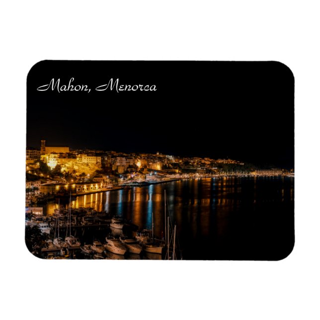 Mahon harbour at night - Menorca, Spain Magnet (Horizontal)