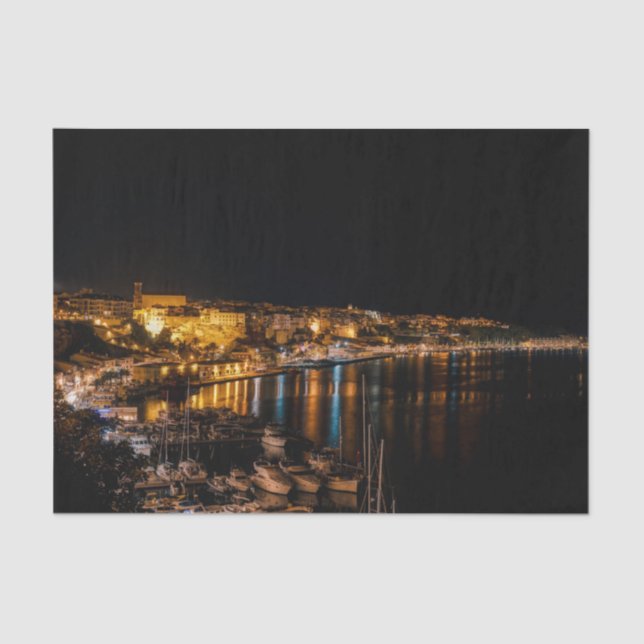 Mahon harbour at night - Menorca, Spain Tissue Paper (Front)